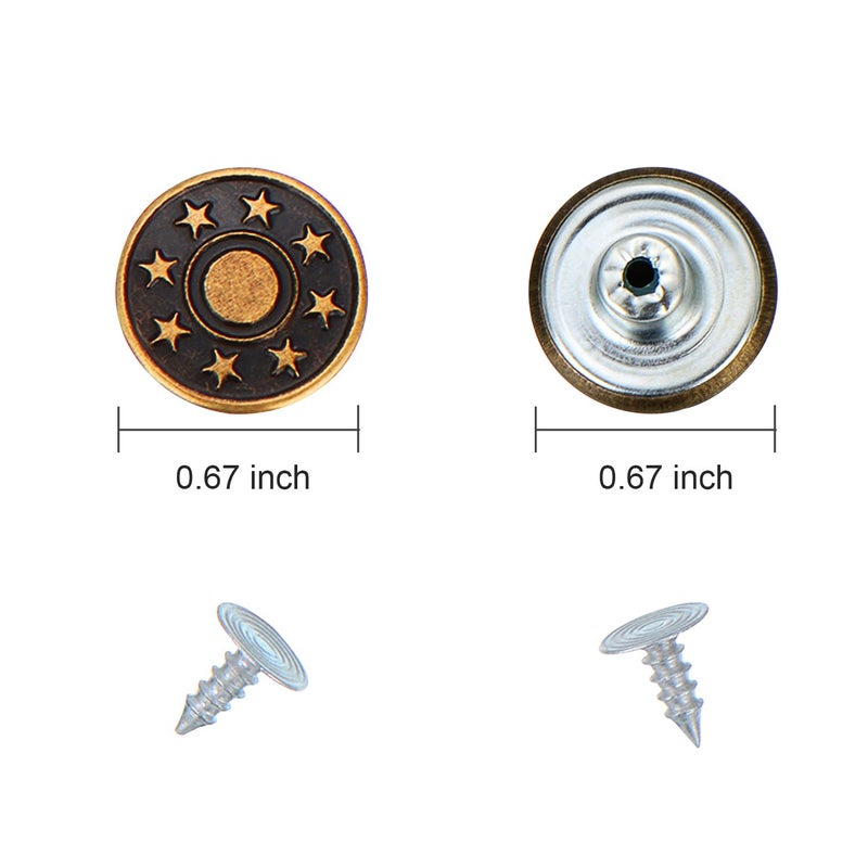 Hestya 40 Sets Jeans Buttons Metal Snap Buttons Replacement Kit with Rivets and Plastic Storage Box (Bronze) - Image 2